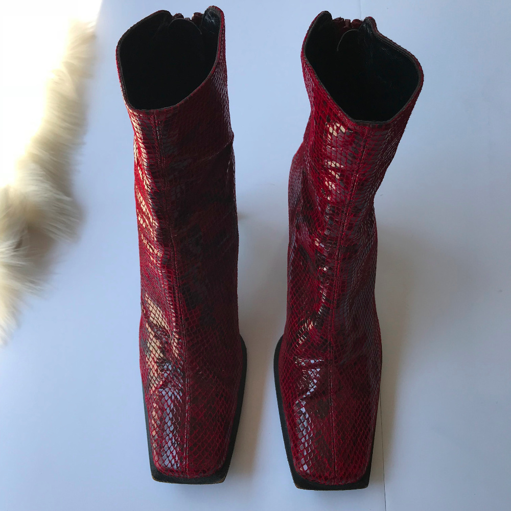 Stuart Weitzman Embossed Python Snakeskin Boots - Picture 2 of 8